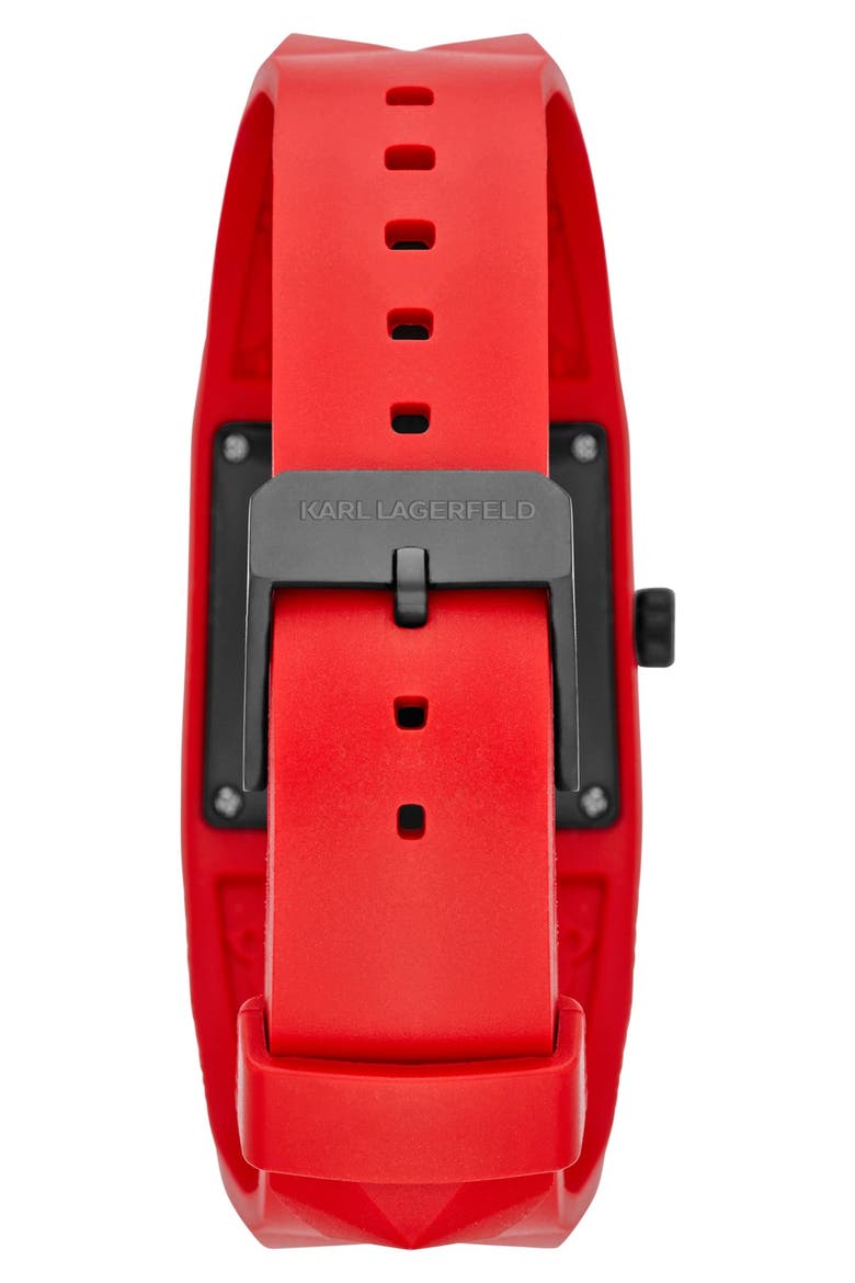 KARL LAGERFELD 'Perspektive' Pyramid Rubber Strap Watch, 32mm x 24mm, Alternate, color, RED