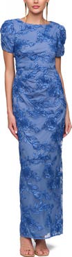 JS Collections Oriana Embroidered Puff Sleeve Column Gown
