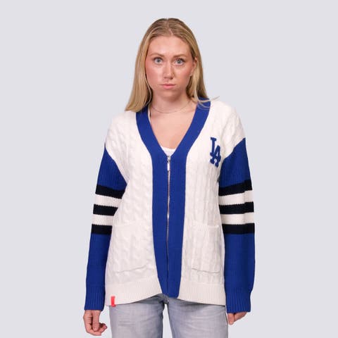 Women's Lusso Royal/White Los Angeles Dodgers Shyla Knit V-Neck Full-Zip Sweater