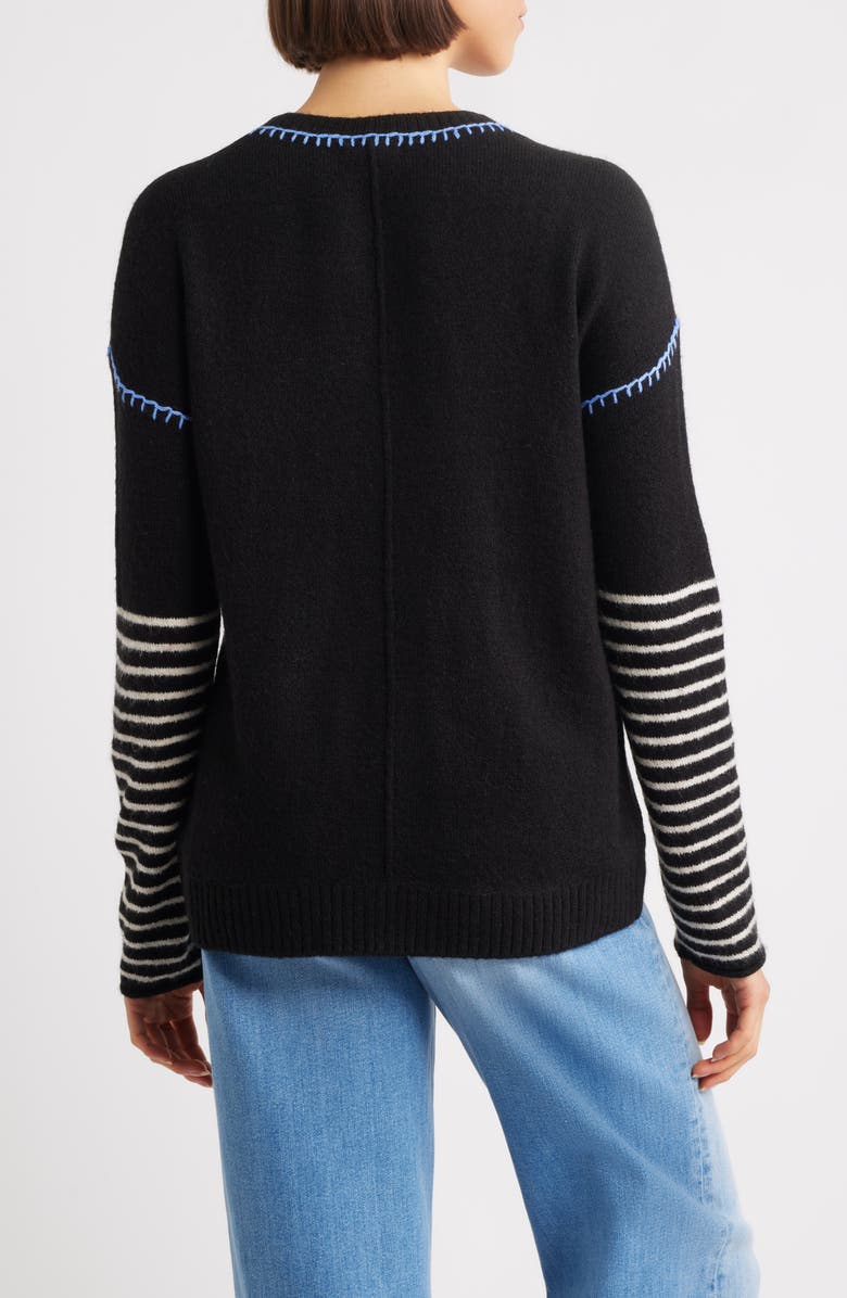 Hatley Avery Blanket Stitch Stripe Sweater, Alternate, color, Black