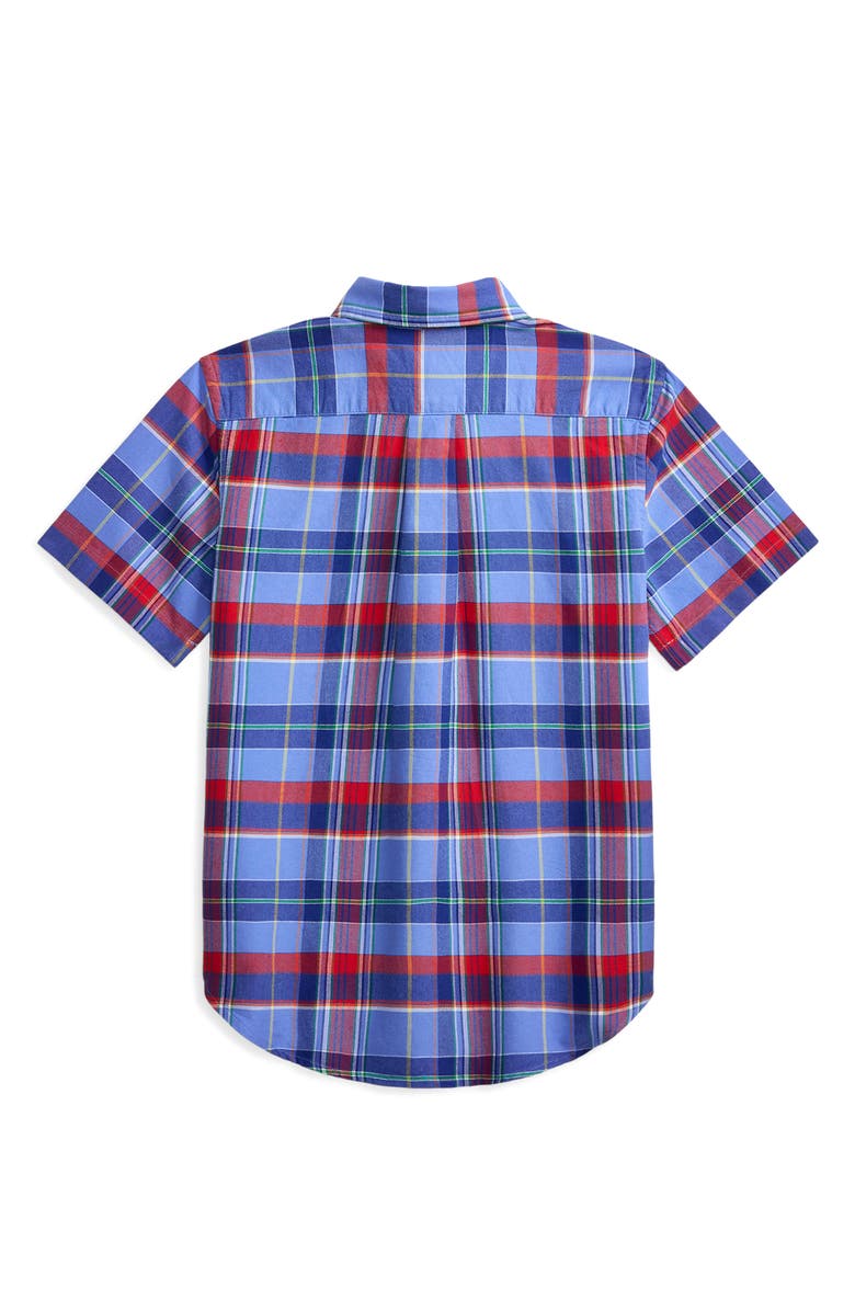 Polo Ralph Lauren Kids' Classic Plaid Short Sleeve Cotton Button-Down Shirt, Alternate, color, Blue Red Multi