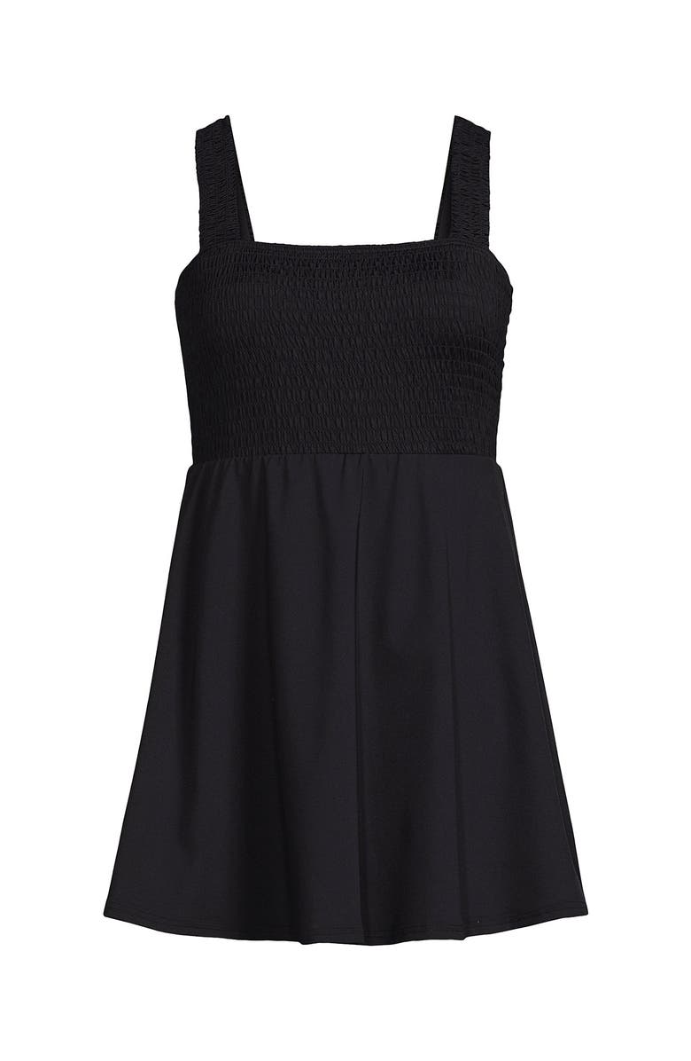 Lands' End Smocked Swim Dress Swimsuit, Alternate, color, Black
