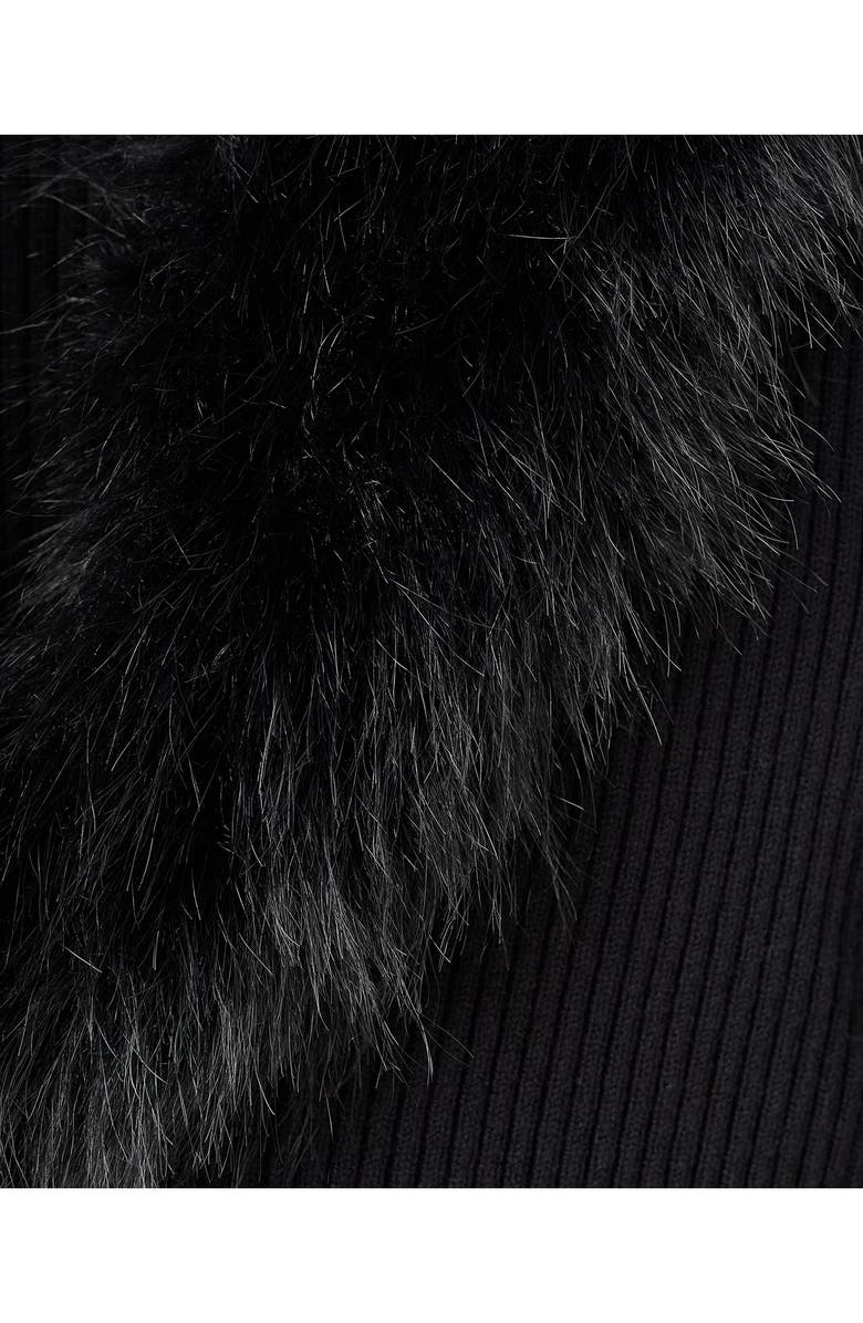 MANGO Faux Fur Collar Cardigan, Alternate, color, Black