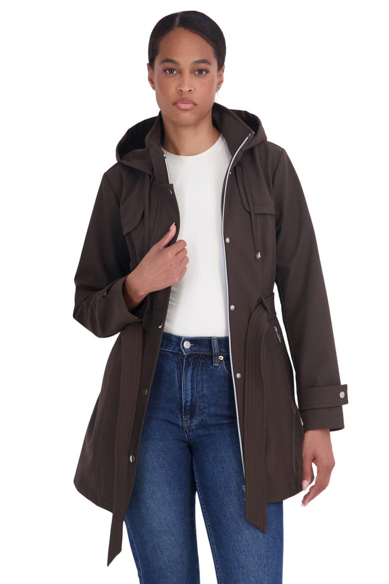 Water Resistant Hooded Softshell Jacket, Alternate, color, BROWN