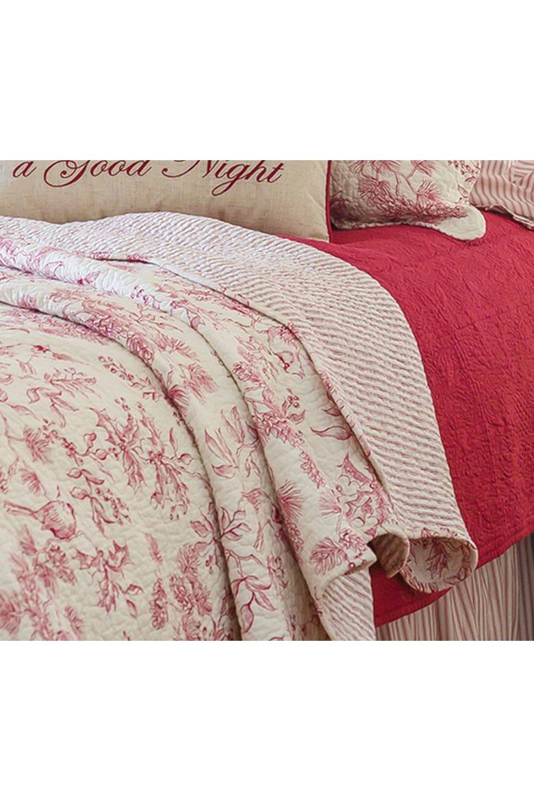 Evergreen Toile Cotton Quilt Set  - Reversible and Machine Washable, Alternate, color, Red