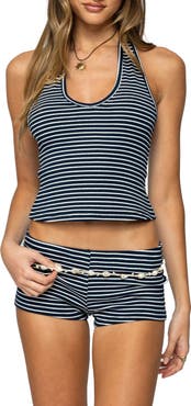 EDIKTED Reagan Stripe Rib Halter Top