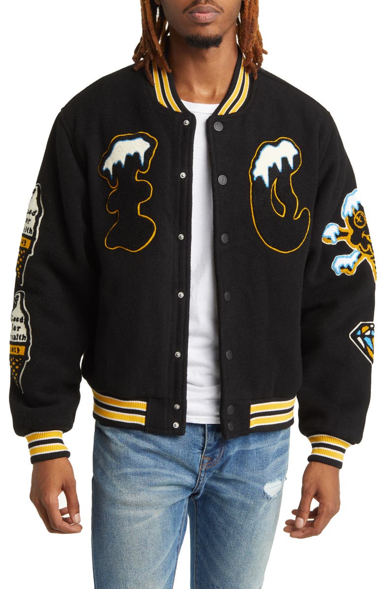 ICECREAM Flap Jack Wool Blend Letterman Jacket, Main, color, 