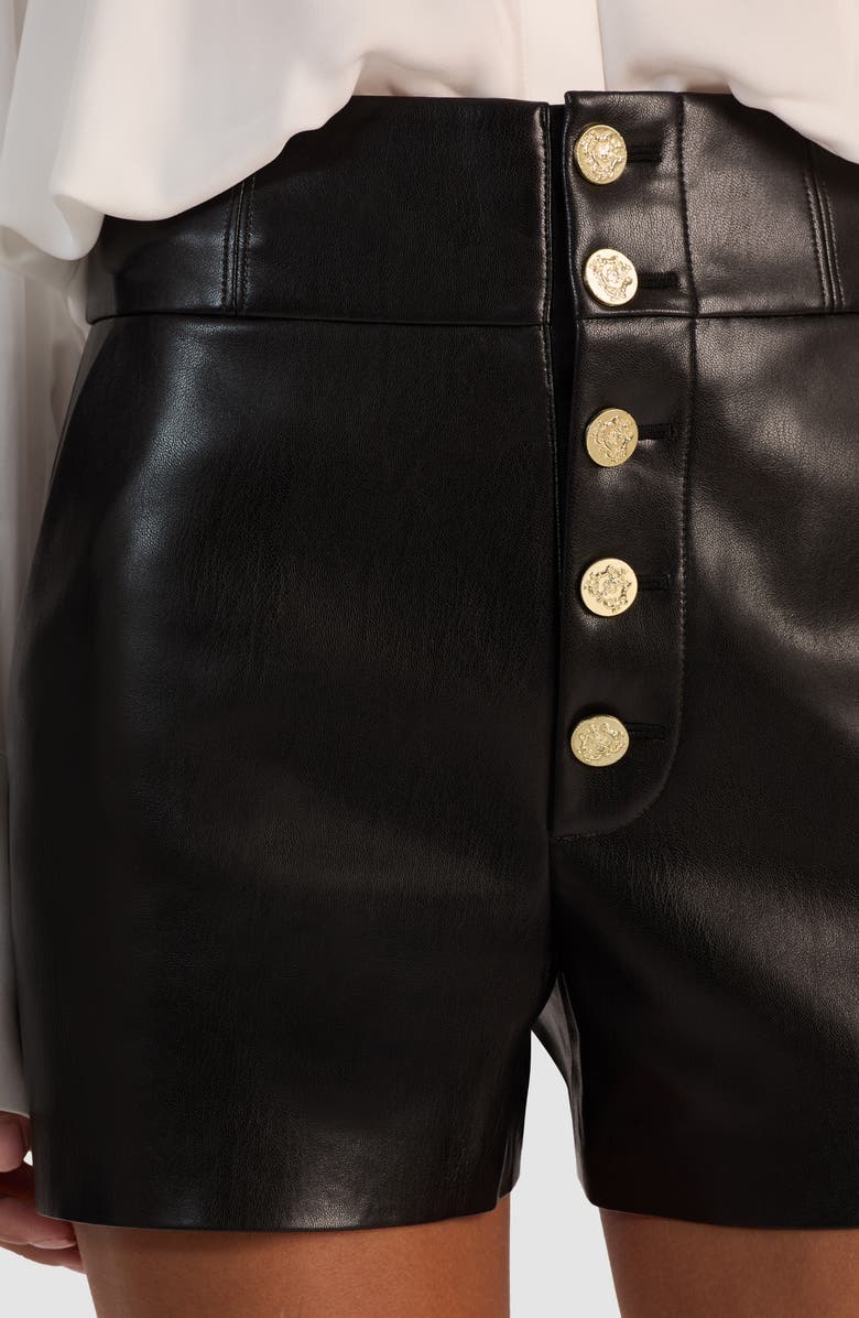 Alice + Olivia Baylor Faux Leather Shorts, Alternate, color, Black