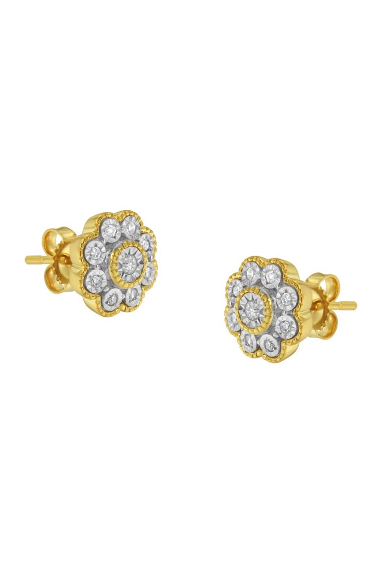 14K Yellow Gold Plated Silver 1/6 Ct Miracle-Plate Diamond Floral Stud Earrings, Main, color, Yellow