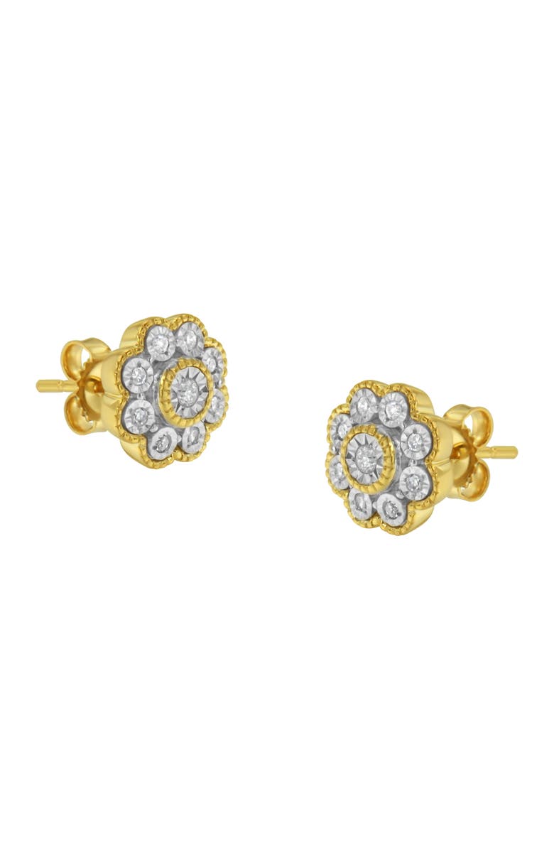 Haus of Brilliance 14K Yellow Gold Plated Silver 1/6 Ct Miracle-Plate Diamond Floral Stud Earrings, Main, color, Yellow