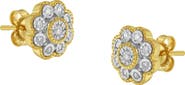 Haus of Brilliance 14K Yellow Gold Plated Silver 1/6 Ct Miracle-Plate Diamond Floral Stud Earrings