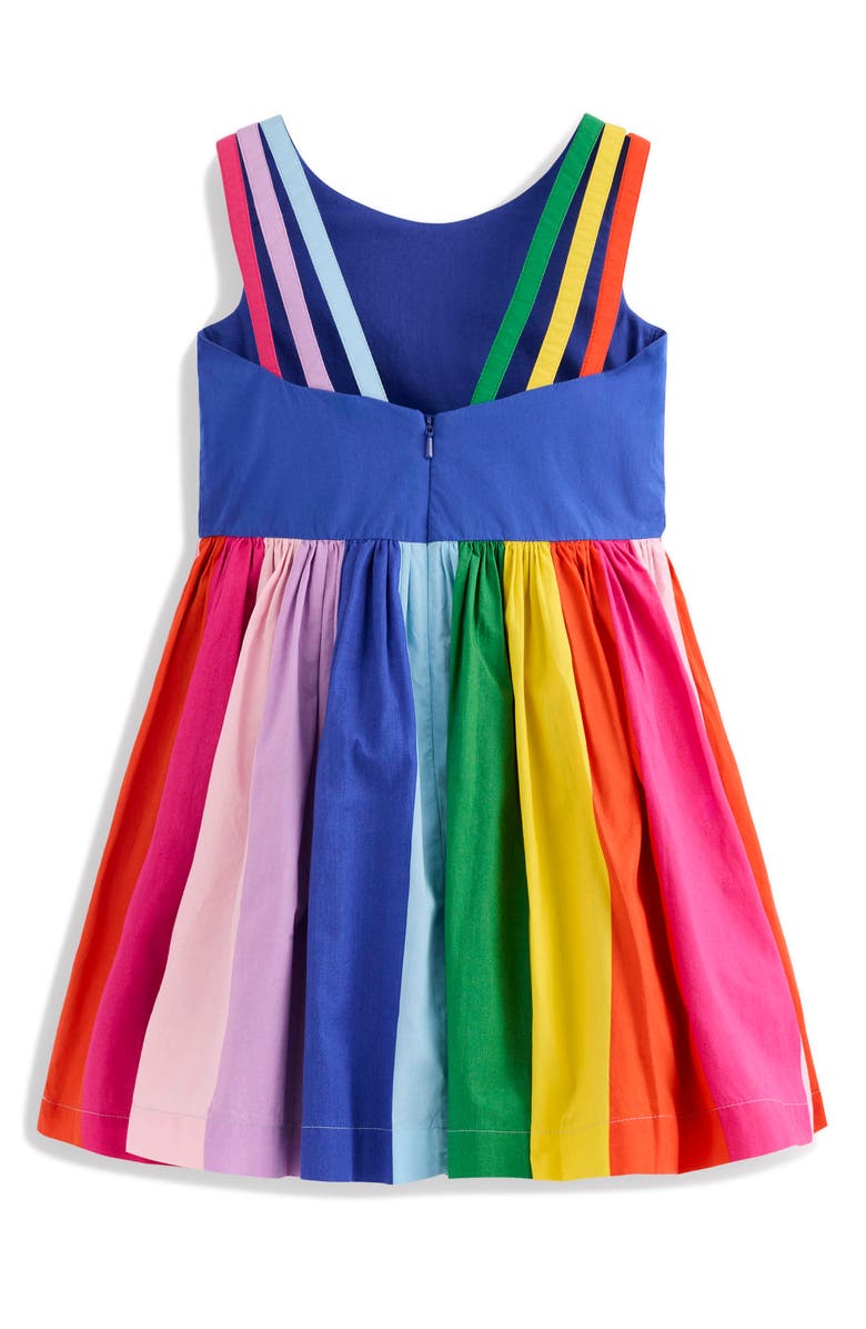 Mini Boden Kids' Rainbow Stripe Cotton Strap Back Dress, Alternate, color, Sapphire Blue Rainbow