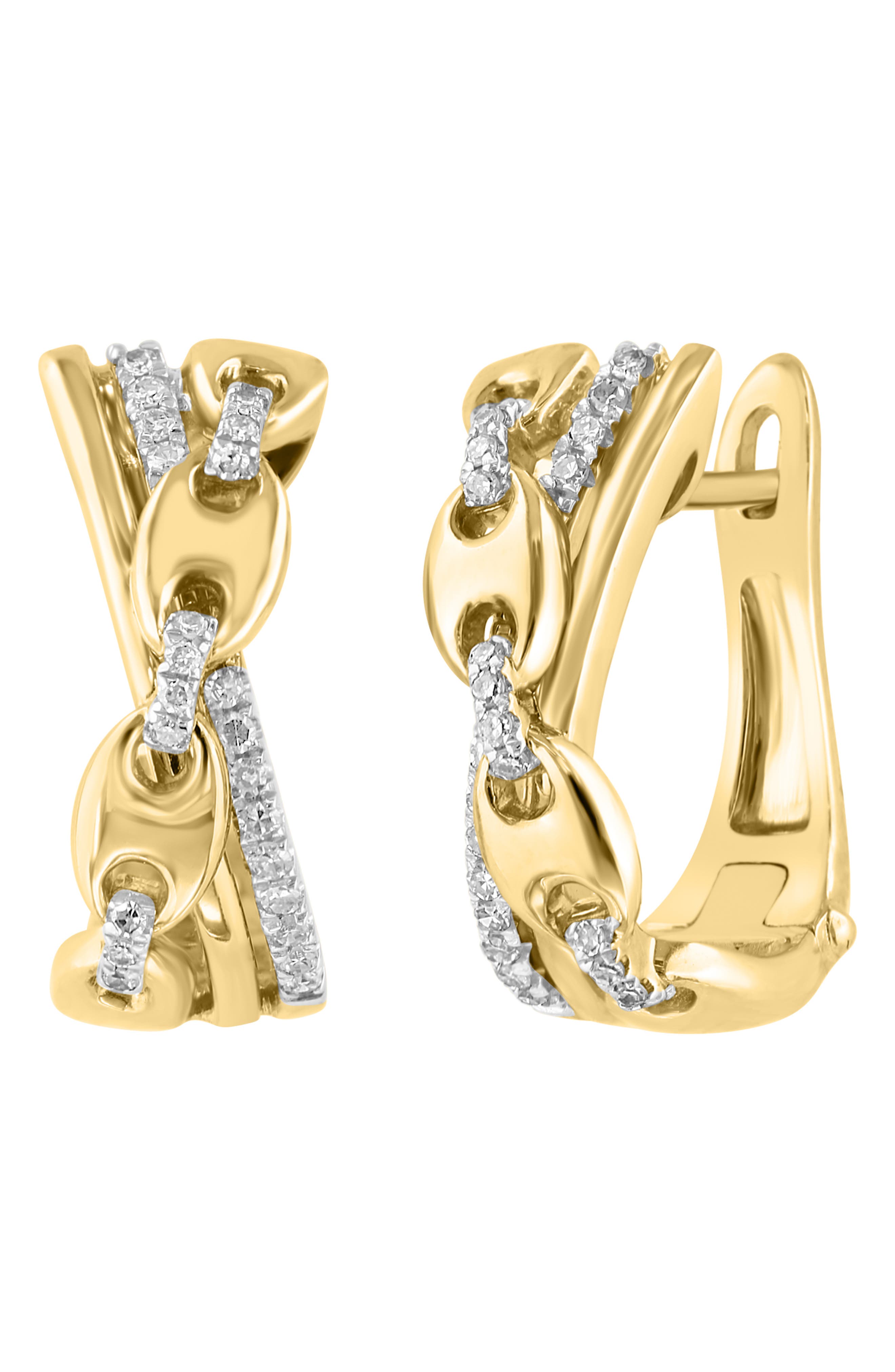 14k Gold Plated Diamond Link Hoop Earrings