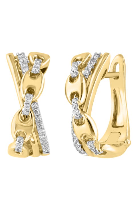14k Gold Plated Diamond Link Hoop Earrings