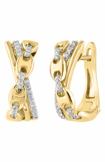 14k Gold Plated Diamond Link Hoop Earrings