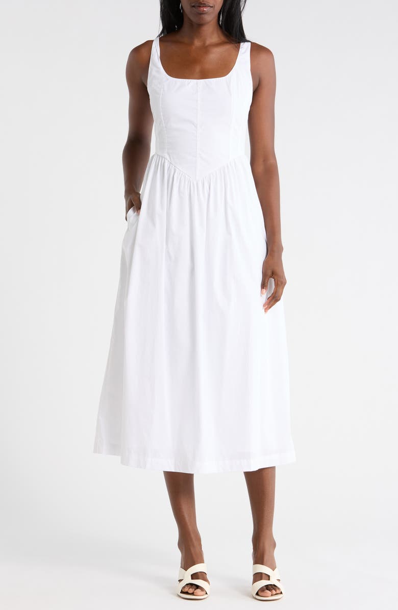 Ellen Tracy Bustier Poplin Dress, Main, color, White
