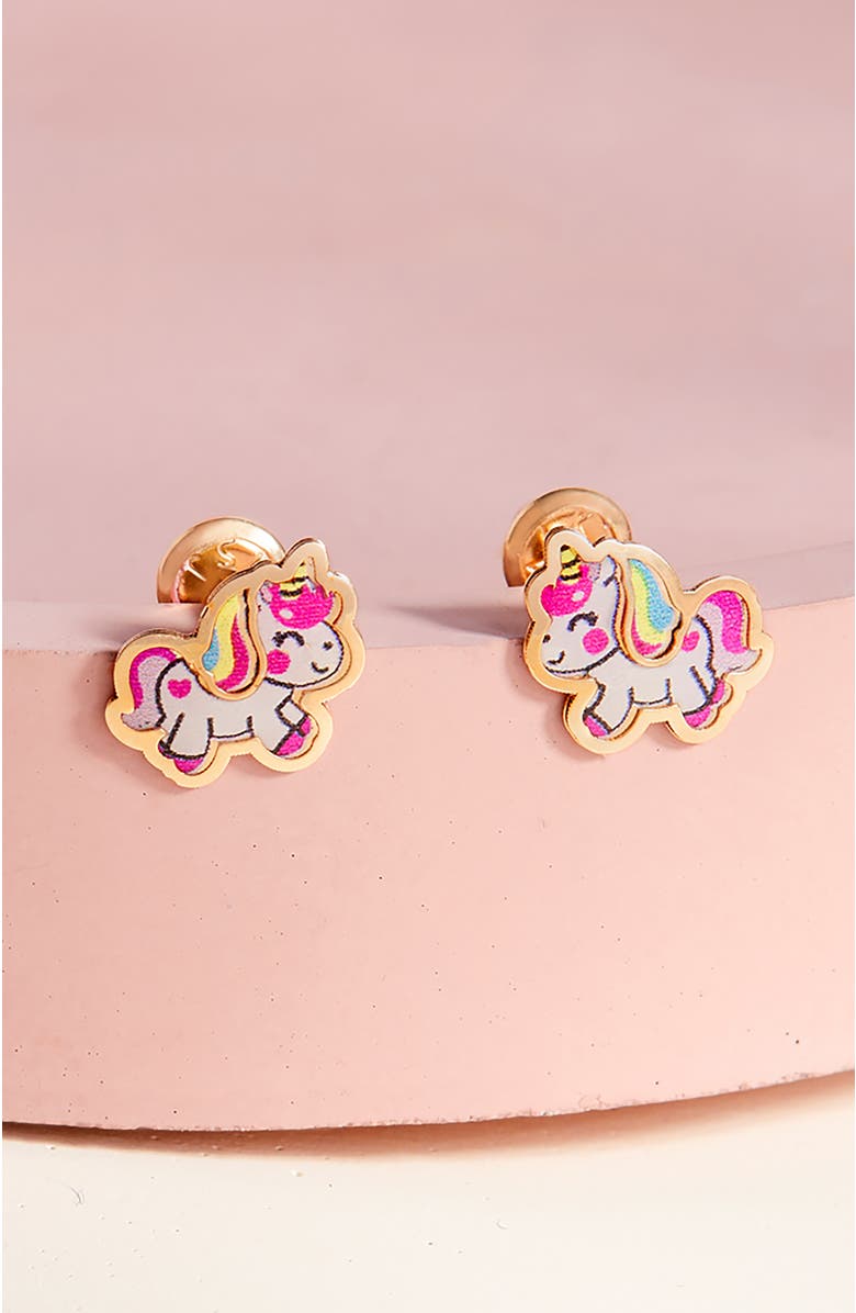 In Season Jewelry 14k Simply Unicorn Earrings, Alternate, color, Pink