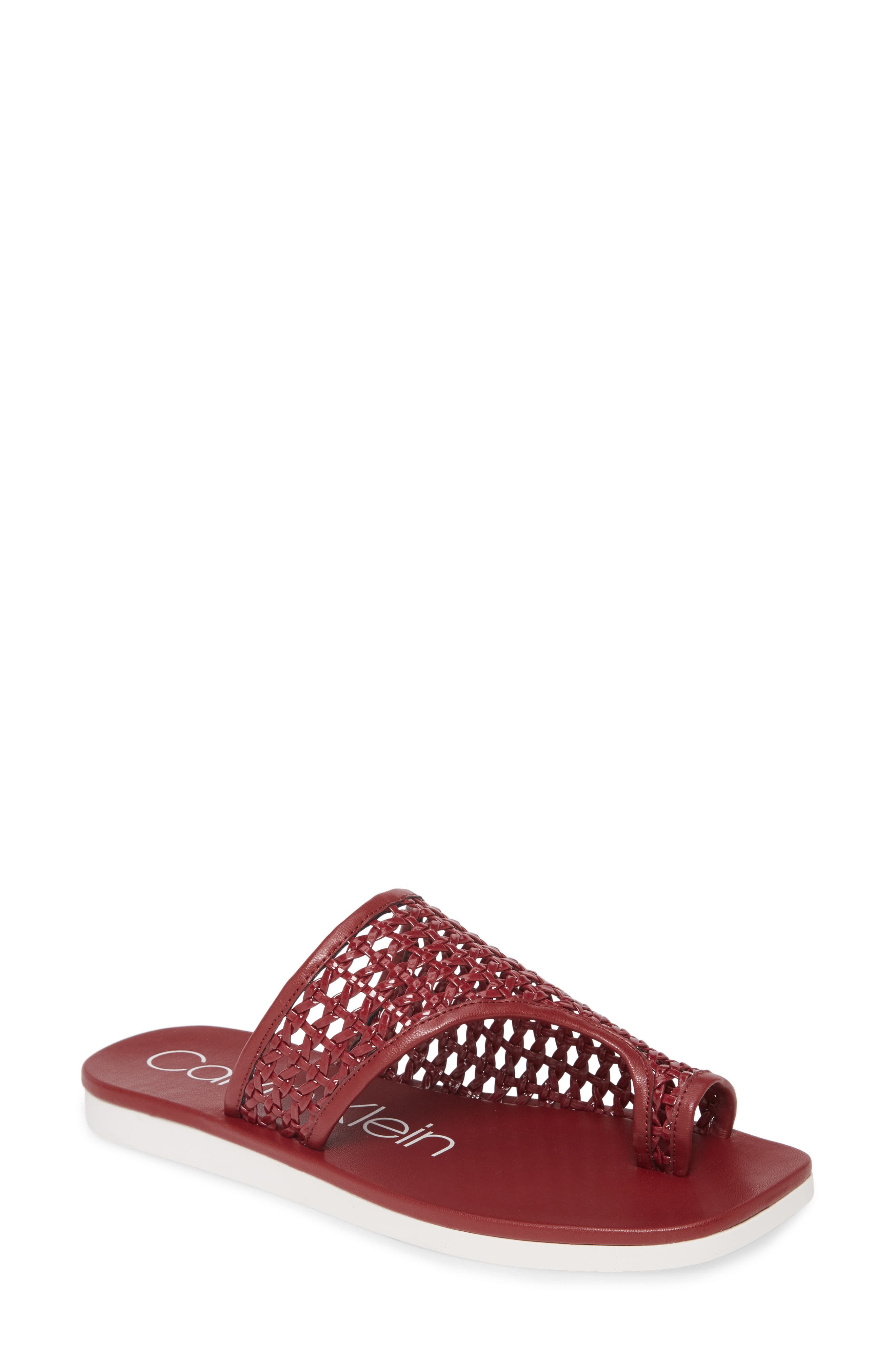 Rilla Woven Slide Sandal, Main, color, BARN RED PATENT LEATHER