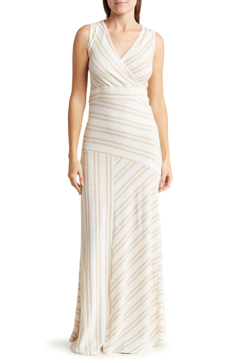GO COUTURE Sleeveless Maxi Dress, Main, color, White Camel Stripe