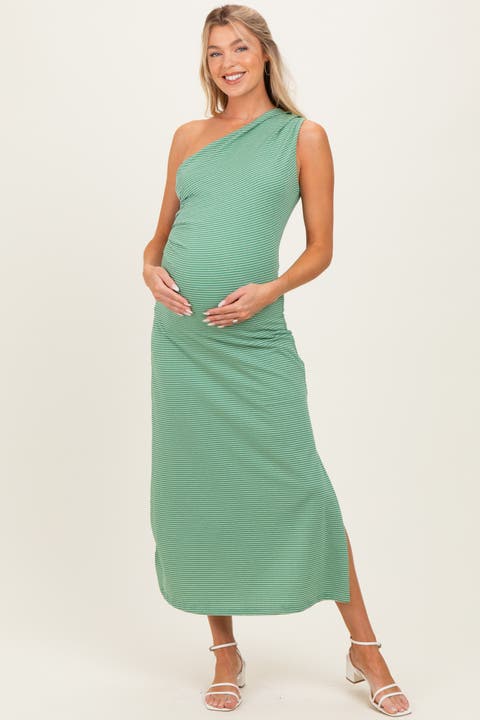 Striped One Shoulder Midi Dress