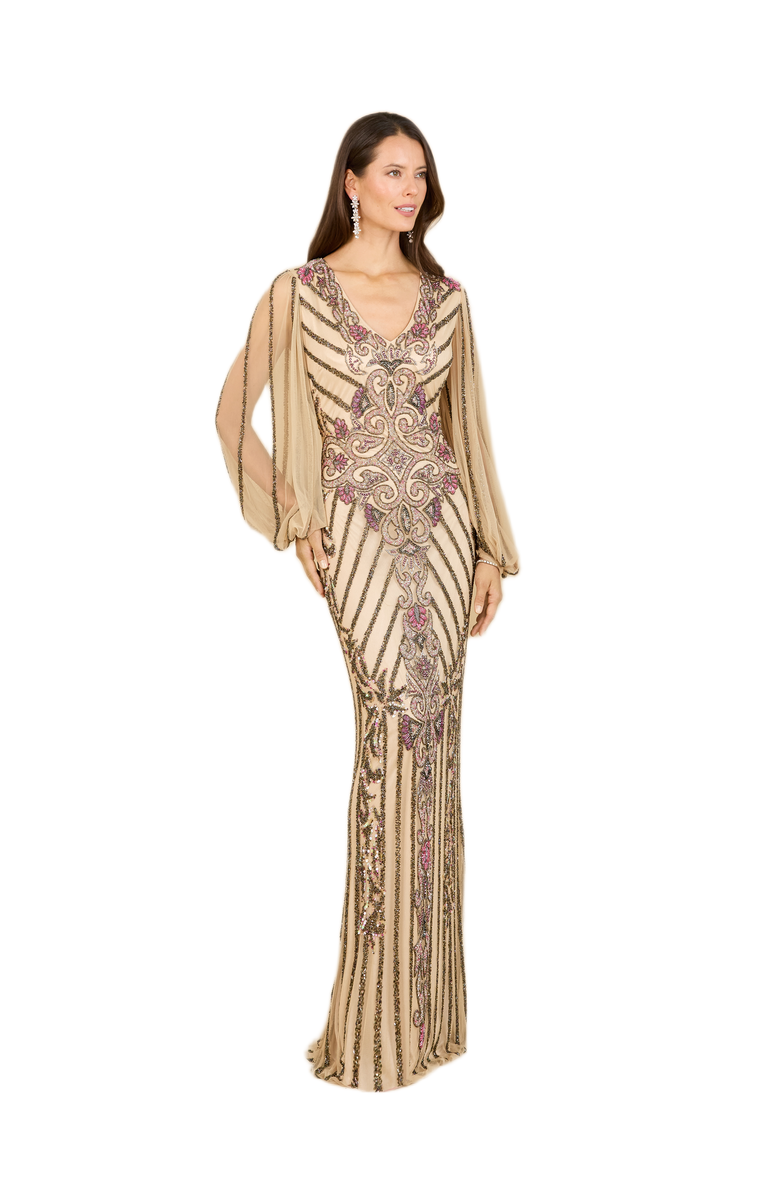 LARA New York Long Flutter Sleeves Beaded Dress, Main, color,