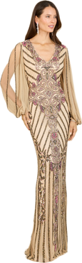 LARA New York Long Flutter Sleeves Beaded Dress