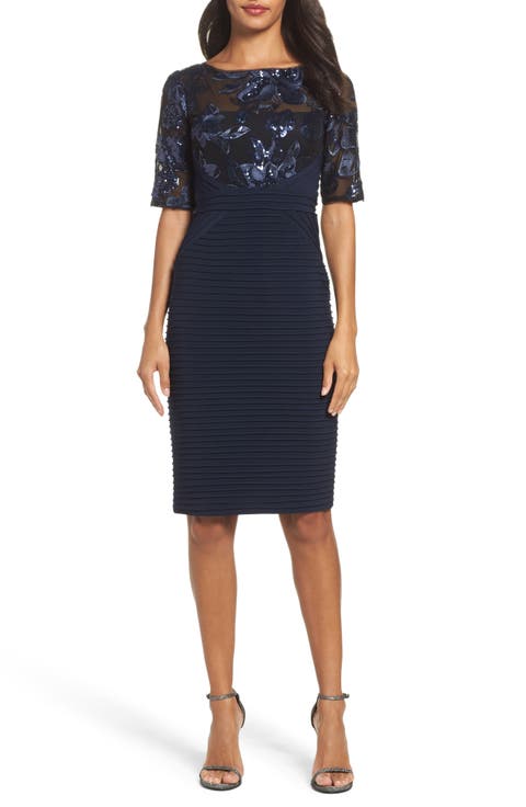 Floral Sequin & Jersey Sheath Dress
