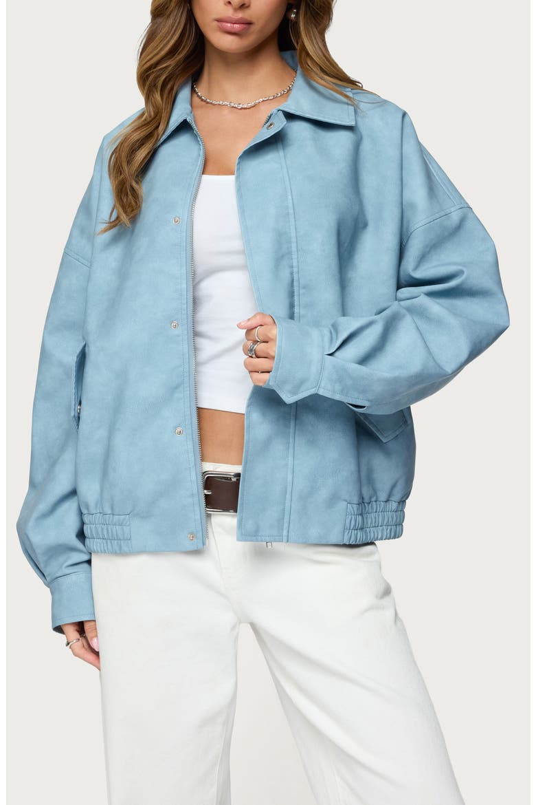 Oversize Faux Leather Jacket, Main, color, LIGHT-BLUE-WASHED