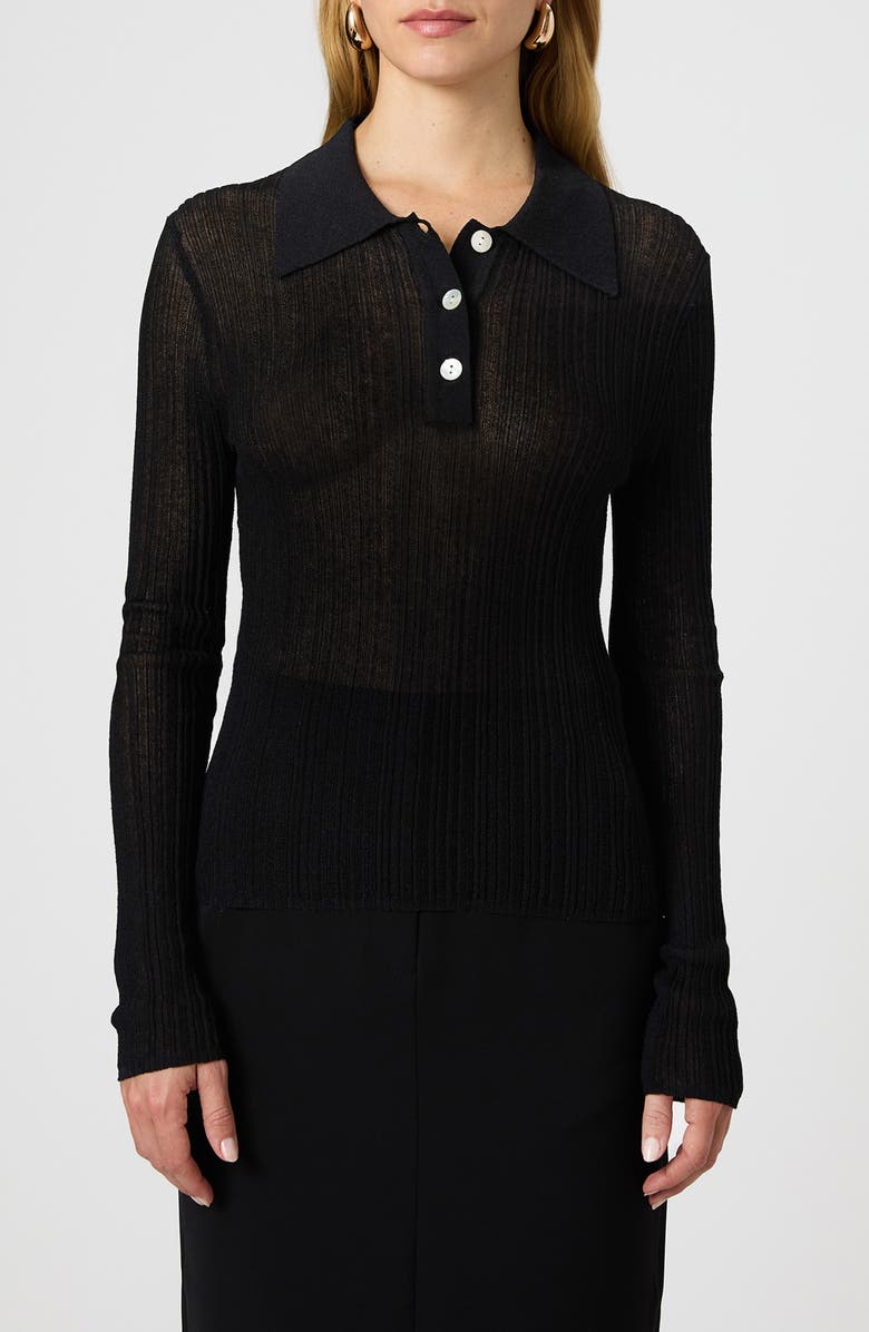 French Connection Front Button Rib Top, Main, color, Black