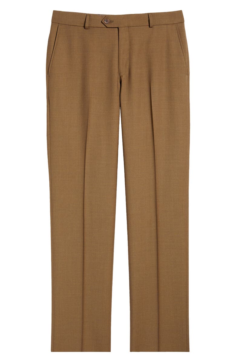Berle Flat Front Brown Super 120s Wool Dress Pants, Alternate, color, Tobacco