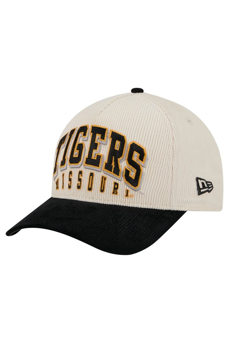 Men's New Era Black/Cream Missouri Tigers Arch Two-Tone Corduroy 9FORTY A-Frame Adjustable Hat, Main, color, Black
