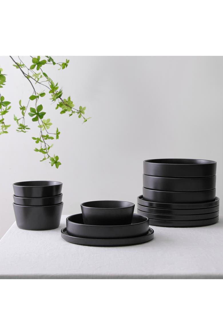 Celina Stoneware 24-Piece Dinnerware Set, Cereal and Dinner Bowls, Alternate, color, Black