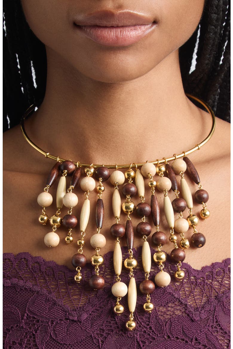 Wooden Beaded Collar Necklace, Alternate, color, GOLD