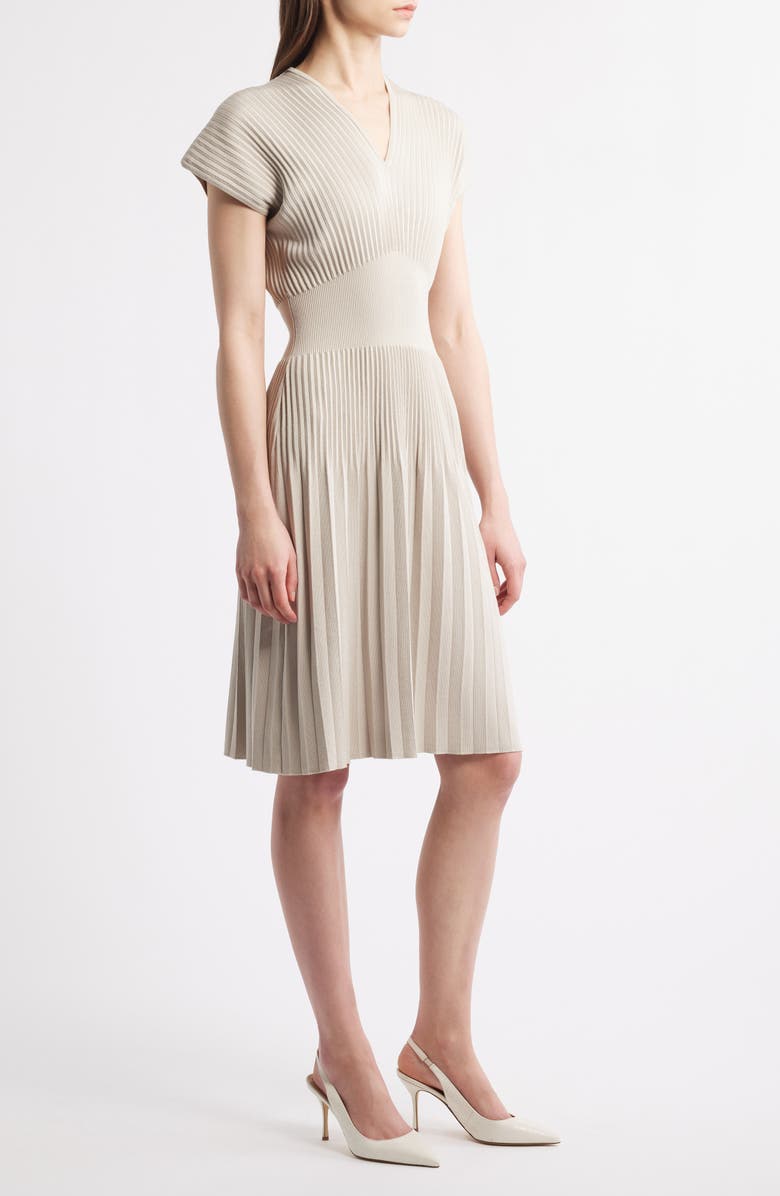 Ming Wang x Tanya Foster Pleated Rib Fit & Flare Dress, Alternate, color,