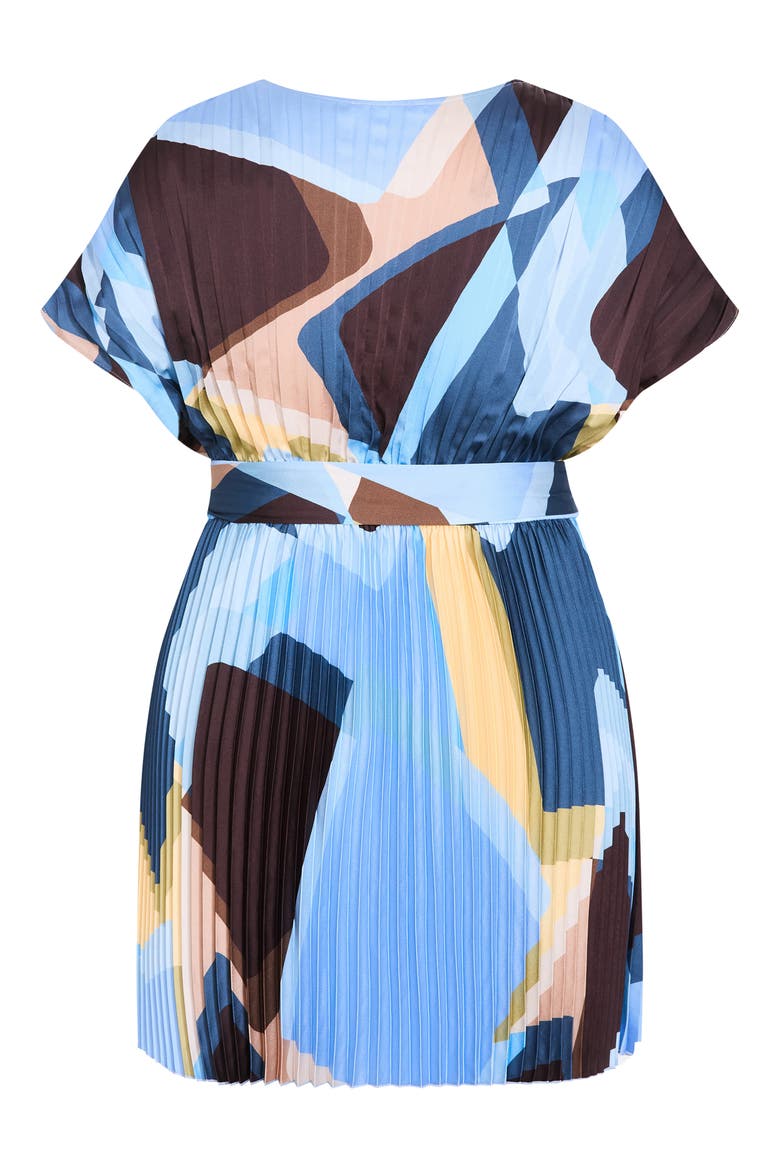Hailey Geometric Print Pleated Dress, Alternate, color, BLUE ABSTRACT