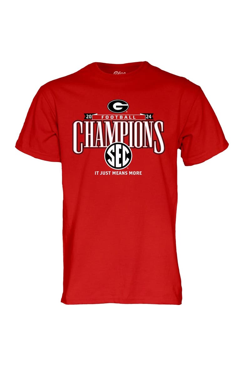 Men's Blue 84 Red Georgia Bulldogs 2024 SEC Football Conference Champions Locker Room T-Shirt, Alternate, color, Red