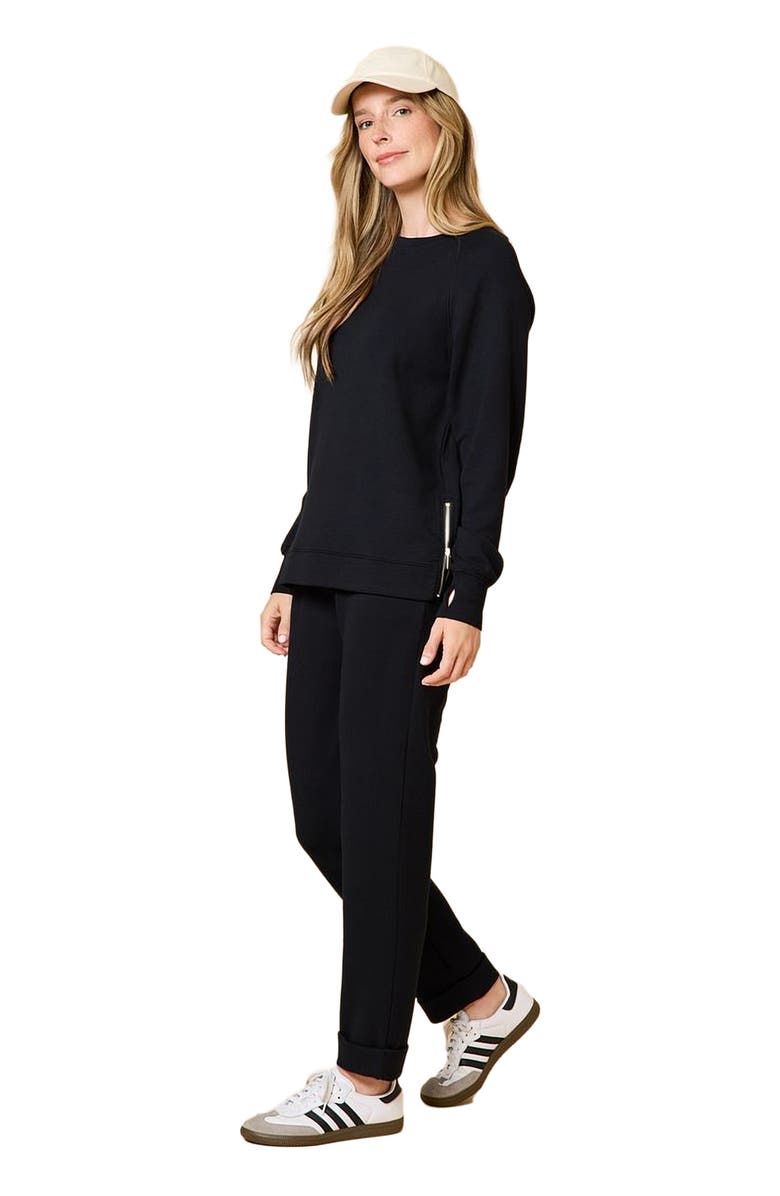 Softies Athleisure Crewneck and Crop Pant Set, Alternate, color, Black