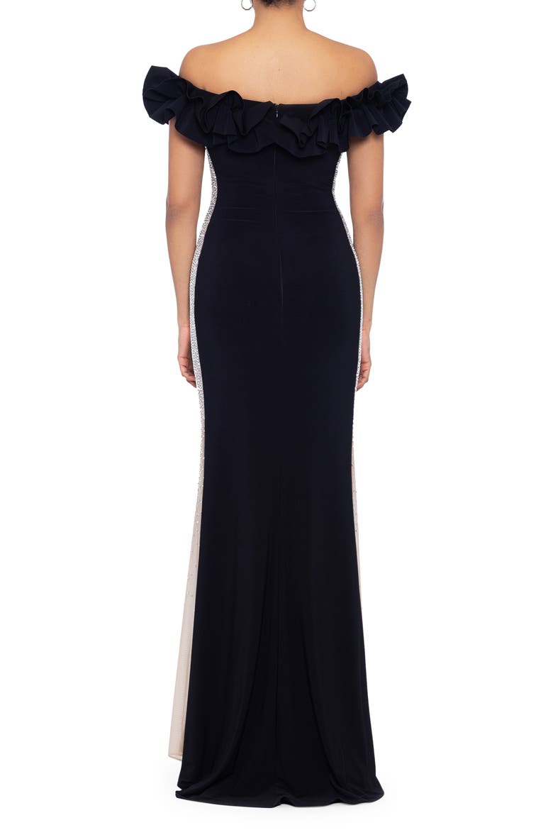 Off the Shoulder Mesh Contrast Gown, Alternate, color, BLACK/ SILVER