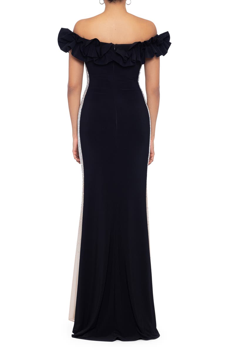 Xscape Evenings Off the Shoulder Mesh Contrast Gown, Alternate, color, 