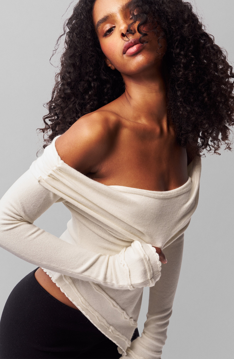 Guizio Soler Fold Over Knit Top, Alternate, color, Cream