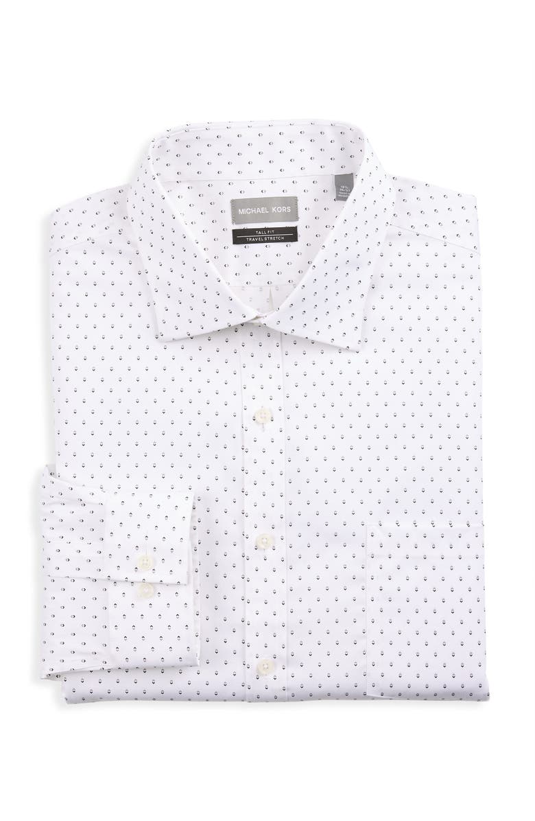 Michael Kors Big & Tall Non-Iron Geometric Print Dress Shirt, Main, color, White