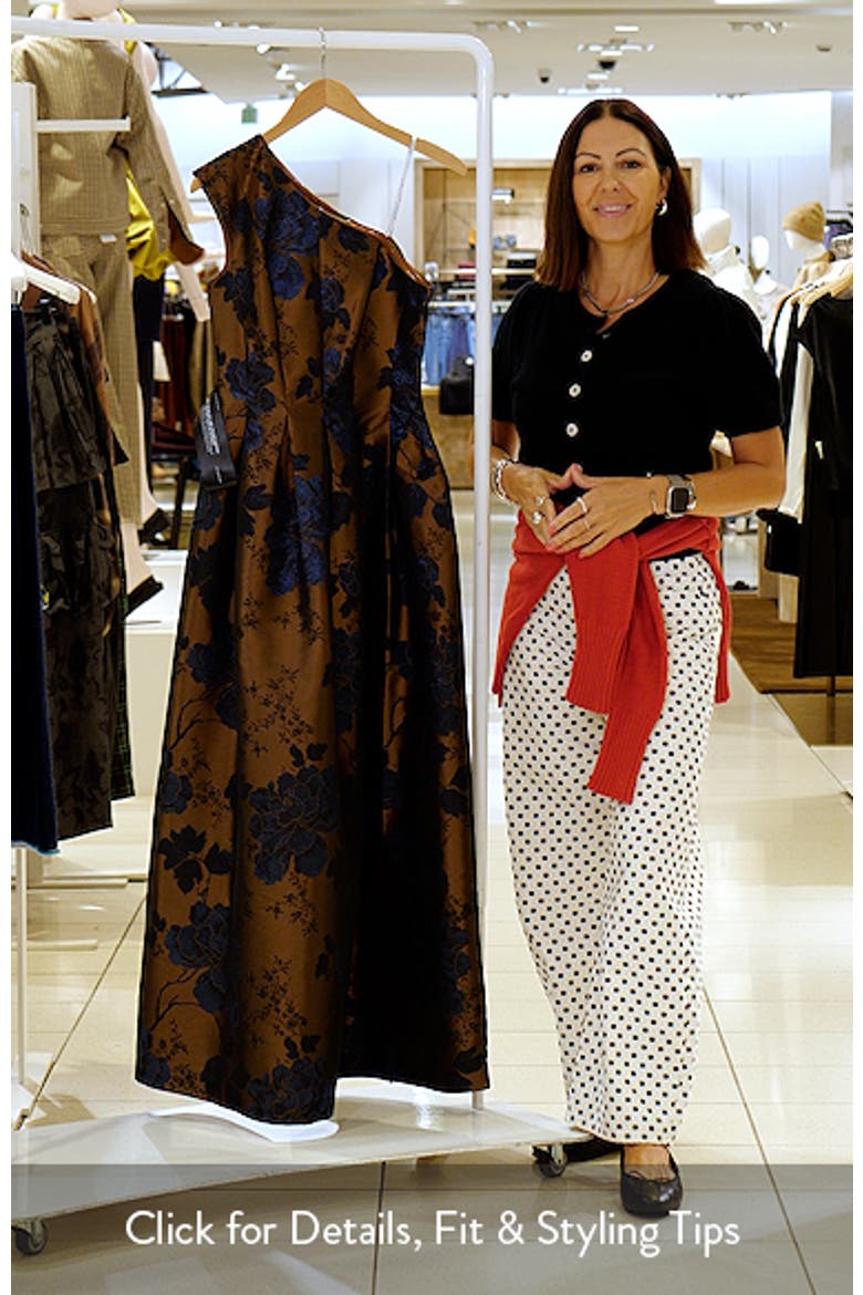 Brynlee Metallic Floral Jacquard One-Shoulder Gown video