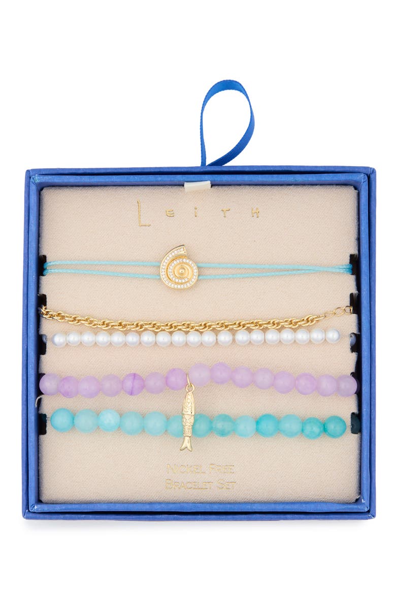 Set of 5 Beaded Sea Life Bracelets, Main, color, PURPLE MULTI- GOLD