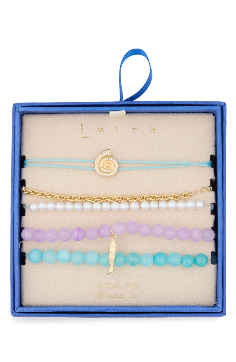 Leith Set of 5 Beaded Sea Life Bracelets, Main, color, Purple Multi- Gold