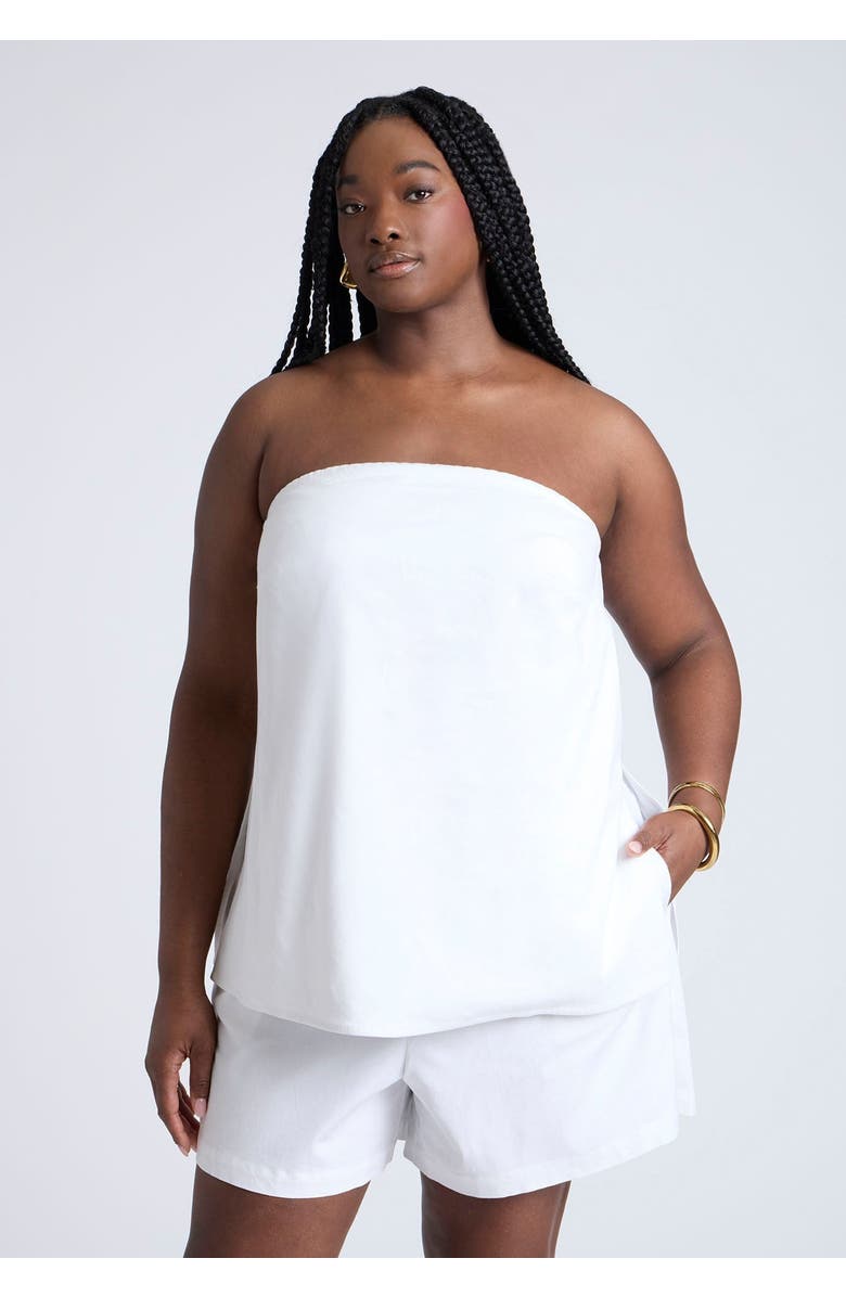 ELOQUII Linen Column Tube Top, Main, color, Snow White