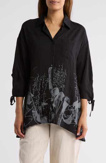 PATRIZIA LUCA Border Print Button-Up Tunic Shirt