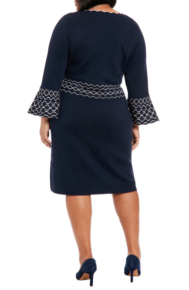 London Times Piped Bell Sleeve Sweater Dress, Alternate, color, Navy