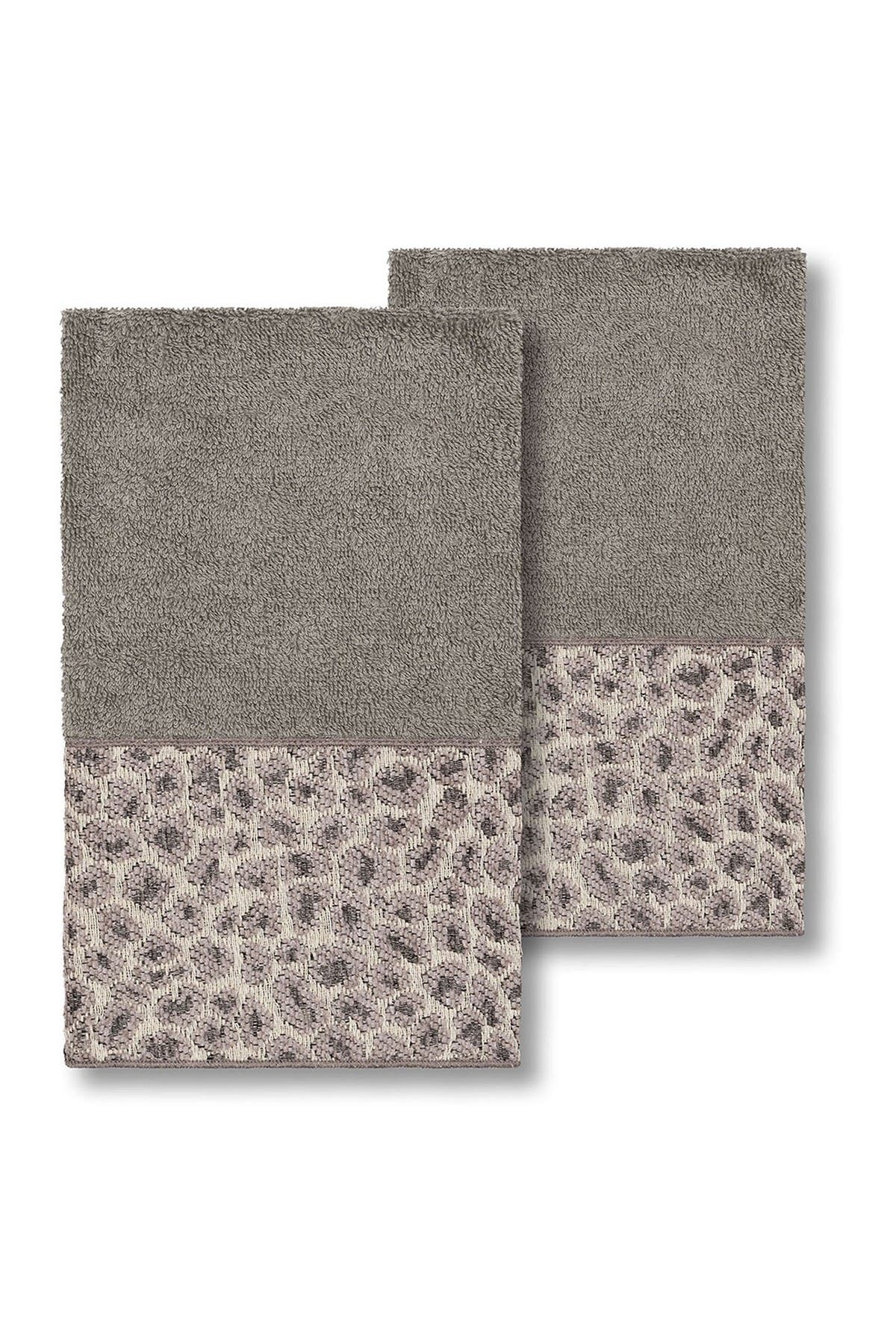 Linum Home Textiles Spots Embellished Hand Towel - Set of 2 - Dark Grey