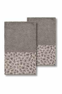 Linum Home Textiles Spots Embellished Hand Towel - Set of 2 - Dark Grey
