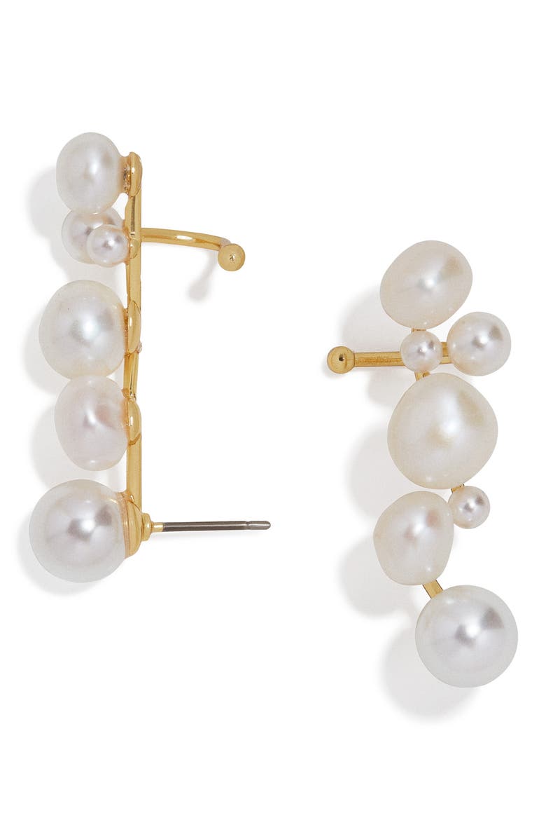 Set of 2 Soraida Pearl Ear Crawlers, Main, color, PEARL/ GOLD